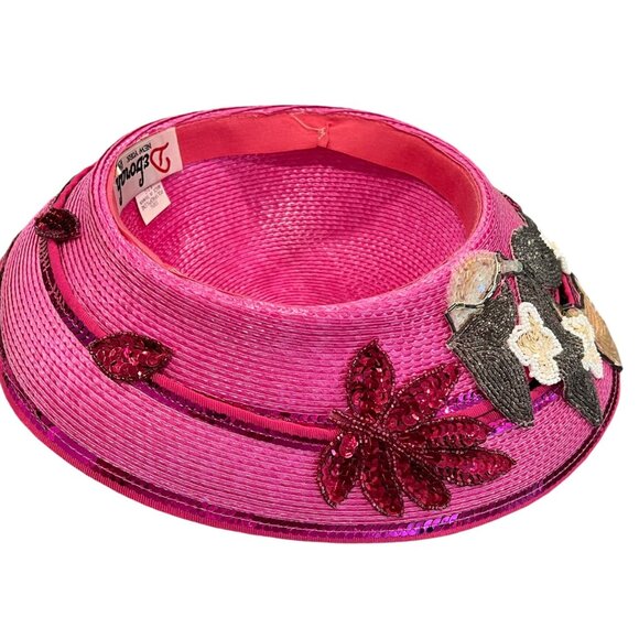 Deborah New York Pink Wide Brim Hat With Sequin Floral Applique - Picture 3 of 14